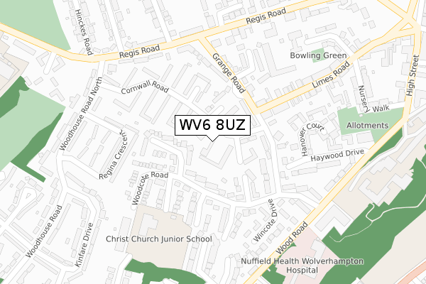 WV6 8UZ map - large scale - OS Open Zoomstack (Ordnance Survey)