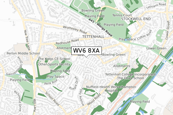 WV6 8XA map - small scale - OS Open Zoomstack (Ordnance Survey)