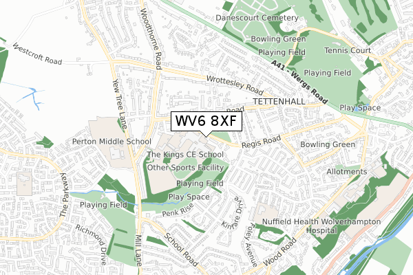 WV6 8XF map - small scale - OS Open Zoomstack (Ordnance Survey)