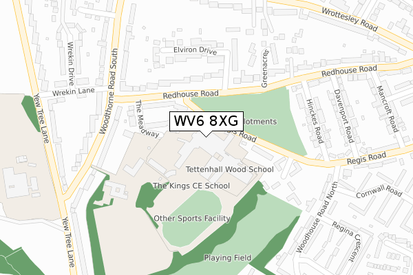 WV6 8XG map - large scale - OS Open Zoomstack (Ordnance Survey)
