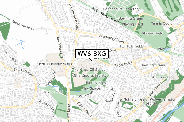 WV6 8XG map - small scale - OS Open Zoomstack (Ordnance Survey)