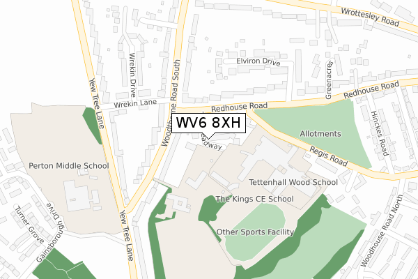 WV6 8XH map - large scale - OS Open Zoomstack (Ordnance Survey)