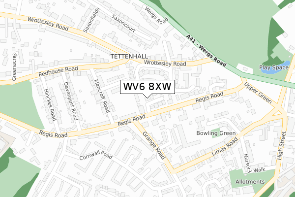 WV6 8XW map - large scale - OS Open Zoomstack (Ordnance Survey)