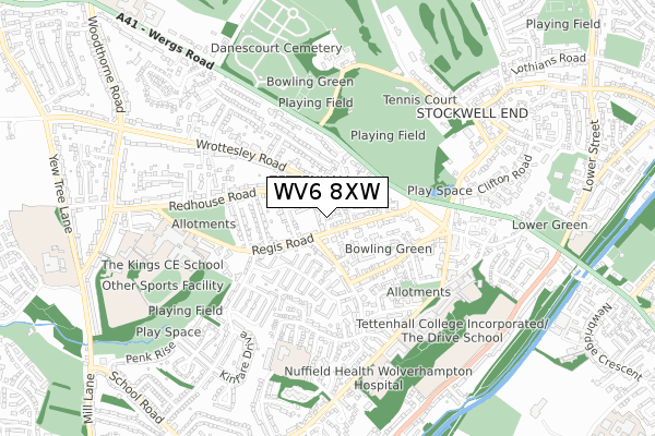 WV6 8XW map - small scale - OS Open Zoomstack (Ordnance Survey)
