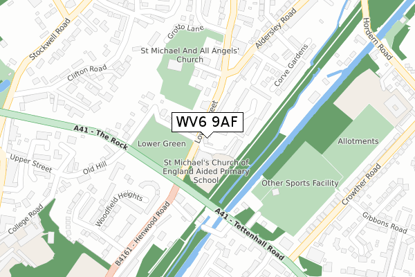 WV6 9AF map - large scale - OS Open Zoomstack (Ordnance Survey)