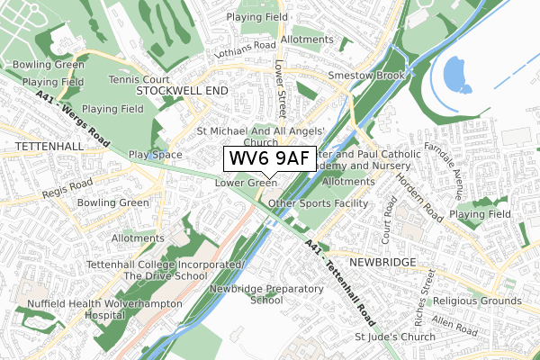 WV6 9AF map - small scale - OS Open Zoomstack (Ordnance Survey)