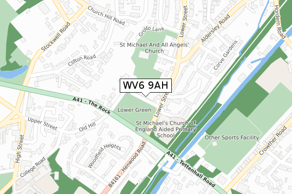 WV6 9AH map - large scale - OS Open Zoomstack (Ordnance Survey)