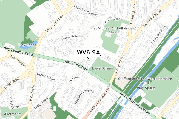 WV6 9AJ map - large scale - OS Open Zoomstack (Ordnance Survey)