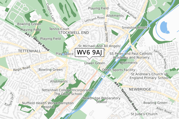 WV6 9AJ map - small scale - OS Open Zoomstack (Ordnance Survey)