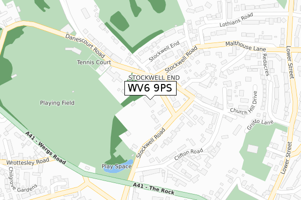 WV6 9PS map - large scale - OS Open Zoomstack (Ordnance Survey)