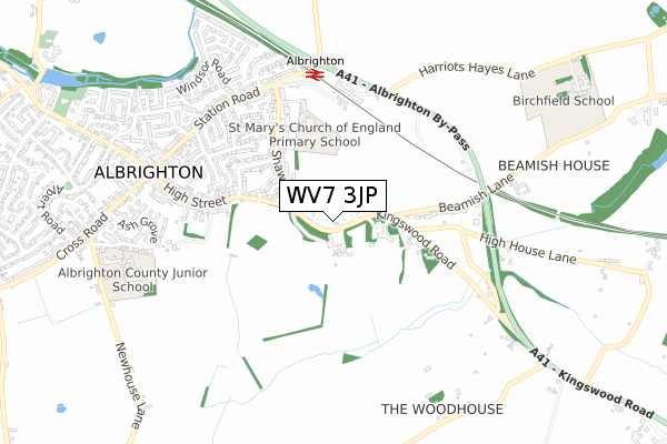 WV7 3JP map - small scale - OS Open Zoomstack (Ordnance Survey)