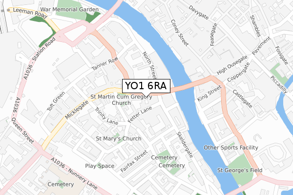 YO1 6RA map - large scale - OS Open Zoomstack (Ordnance Survey)