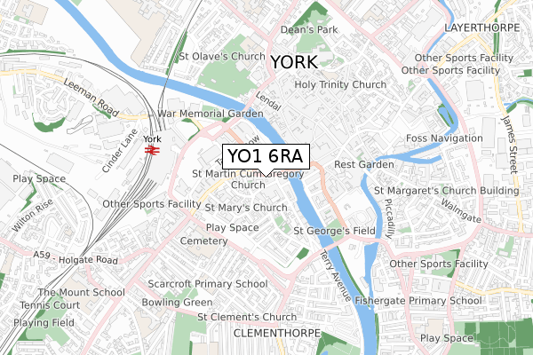 YO1 6RA map - small scale - OS Open Zoomstack (Ordnance Survey)