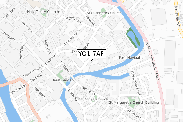 YO1 7AF map - large scale - OS Open Zoomstack (Ordnance Survey)