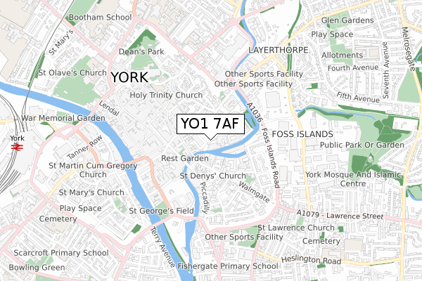 YO1 7AF map - small scale - OS Open Zoomstack (Ordnance Survey)