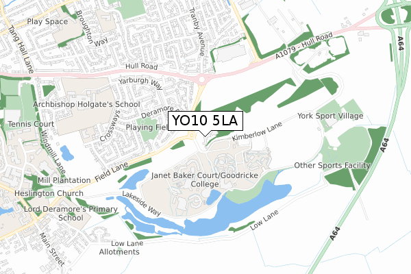YO10 5LA map - small scale - OS Open Zoomstack (Ordnance Survey)