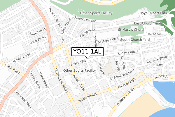 YO11 1AL map - large scale - OS Open Zoomstack (Ordnance Survey)