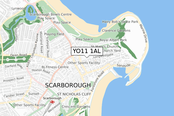 YO11 1AL map - small scale - OS Open Zoomstack (Ordnance Survey)