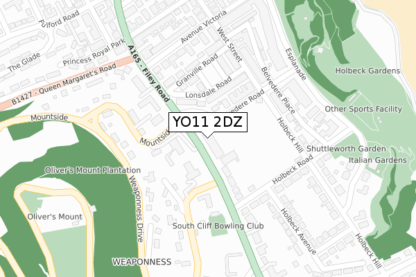 YO11 2DZ map - large scale - OS Open Zoomstack (Ordnance Survey)