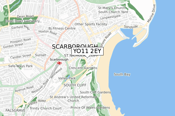 YO11 2EY map - small scale - OS Open Zoomstack (Ordnance Survey)