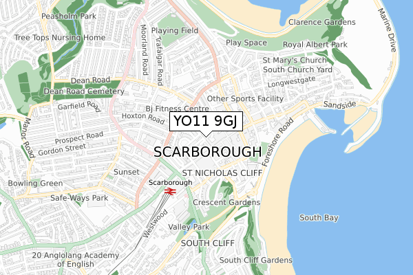 YO11 9GJ map - small scale - OS Open Zoomstack (Ordnance Survey) YO11 9GJ map - small scale - OS Open Zoomstack (Ordnance Survey)