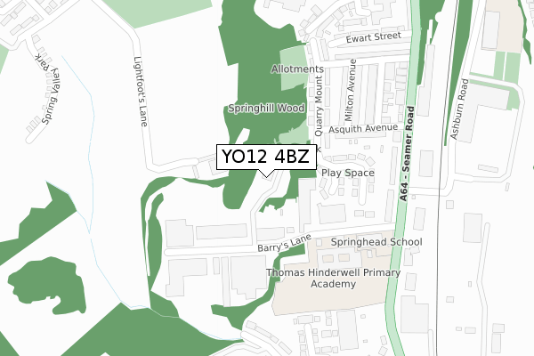 YO12 4BZ map - large scale - OS Open Zoomstack (Ordnance Survey)