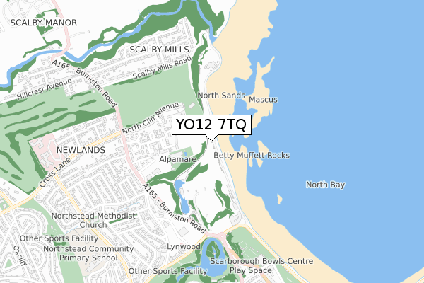 YO12 7TQ map - small scale - OS Open Zoomstack (Ordnance Survey)