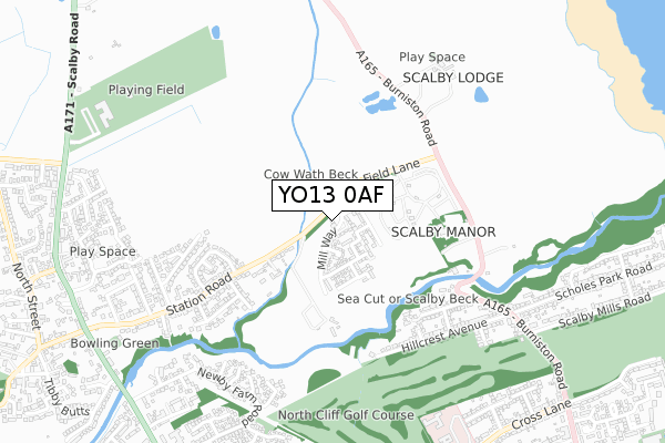YO13 0AF map - small scale - OS Open Zoomstack (Ordnance Survey)