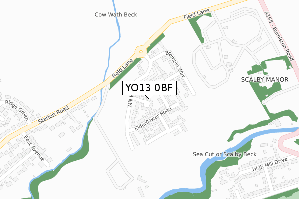 YO13 0BF map - large scale - OS Open Zoomstack (Ordnance Survey)