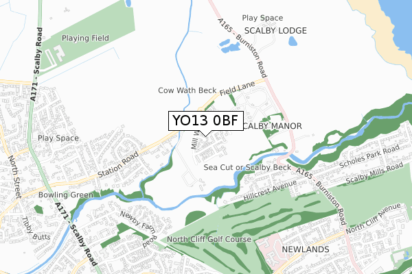 YO13 0BF map - small scale - OS Open Zoomstack (Ordnance Survey)