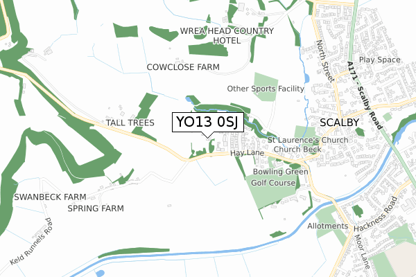 YO13 0SJ map - small scale - OS Open Zoomstack (Ordnance Survey)