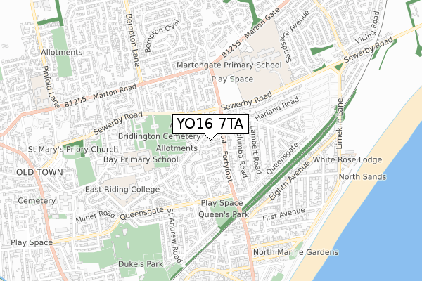 YO16 7TA map - small scale - OS Open Zoomstack (Ordnance Survey)
