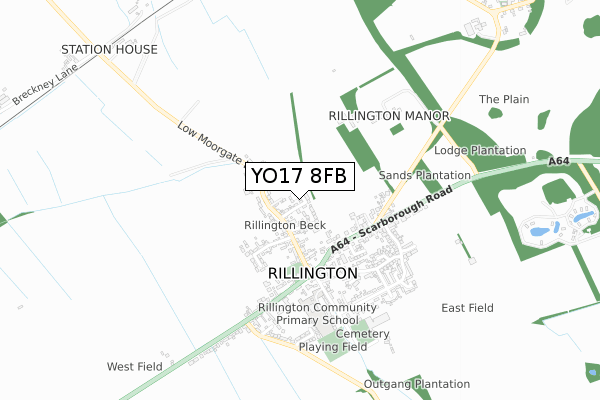 YO17 8FB map - small scale - OS Open Zoomstack (Ordnance Survey)