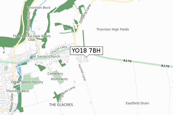 YO18 7BH map - small scale - OS Open Zoomstack (Ordnance Survey)
