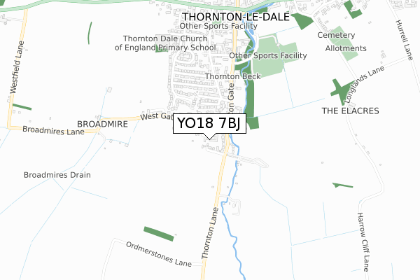 YO18 7BJ map - small scale - OS Open Zoomstack (Ordnance Survey)