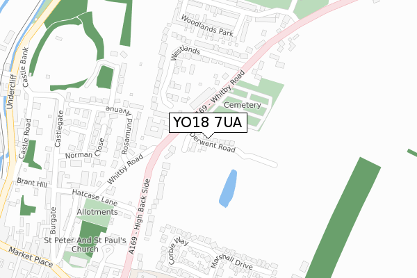 YO18 7UA map - large scale - OS Open Zoomstack (Ordnance Survey)