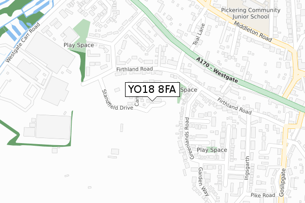 YO18 8FA map - large scale - OS Open Zoomstack (Ordnance Survey)