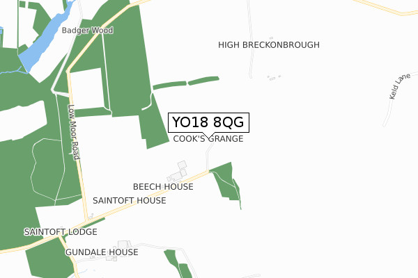 YO18 8QG map - small scale - OS Open Zoomstack (Ordnance Survey)