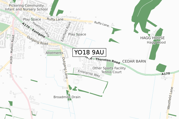 YO18 9AU map - small scale - OS Open Zoomstack (Ordnance Survey)