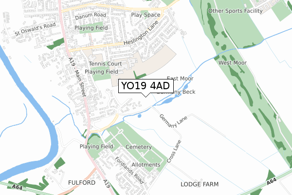 YO19 4AD map - small scale - OS Open Zoomstack (Ordnance Survey)