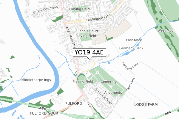 YO19 4AE map - small scale - OS Open Zoomstack (Ordnance Survey)