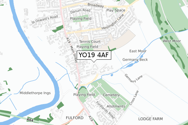 YO19 4AF map - small scale - OS Open Zoomstack (Ordnance Survey)