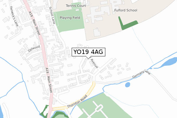 YO19 4AG map - large scale - OS Open Zoomstack (Ordnance Survey)