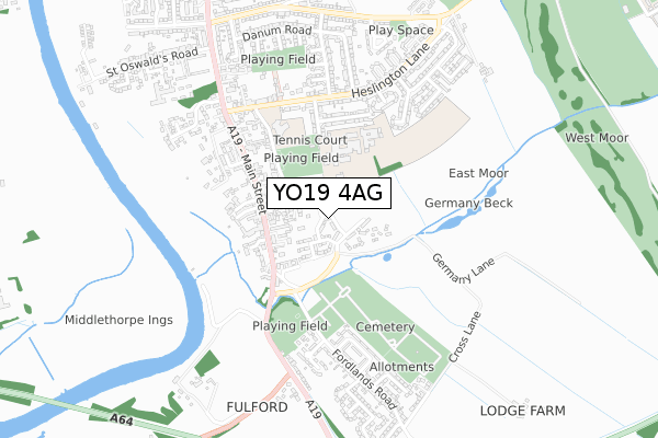 YO19 4AG map - small scale - OS Open Zoomstack (Ordnance Survey)