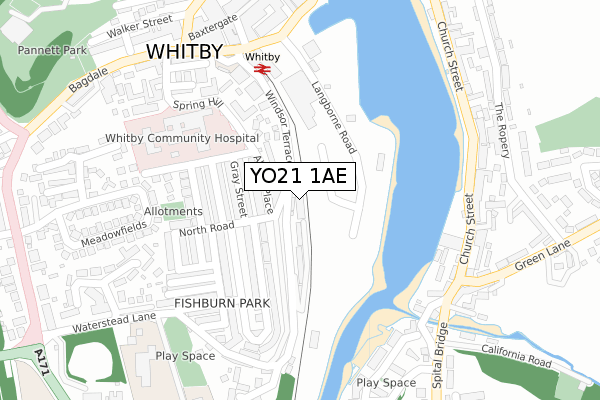 YO21 1AE map - large scale - OS Open Zoomstack (Ordnance Survey)