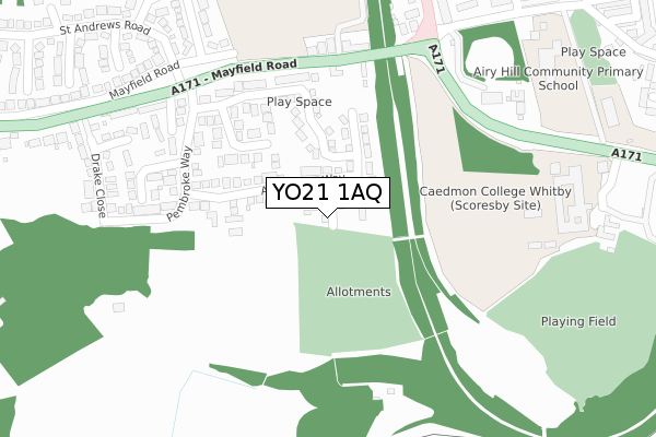 YO21 1AQ map - large scale - OS Open Zoomstack (Ordnance Survey)