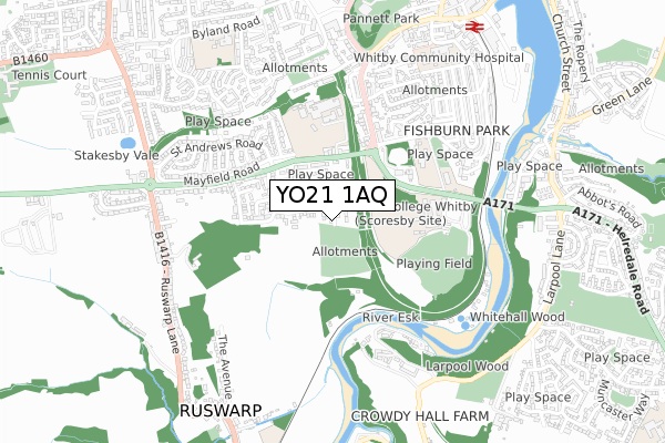 YO21 1AQ map - small scale - OS Open Zoomstack (Ordnance Survey)