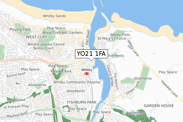 YO21 1FA map - small scale - OS Open Zoomstack (Ordnance Survey)