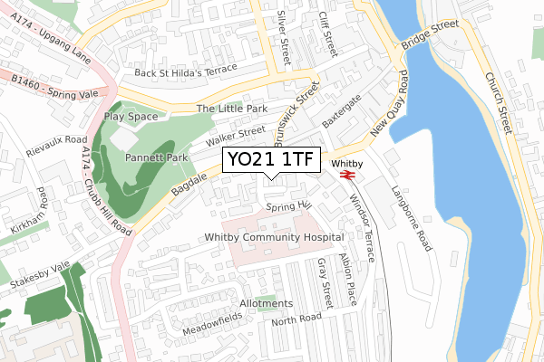 YO21 1TF map - large scale - OS Open Zoomstack (Ordnance Survey)