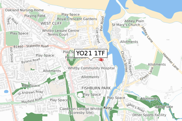 YO21 1TF map - small scale - OS Open Zoomstack (Ordnance Survey)